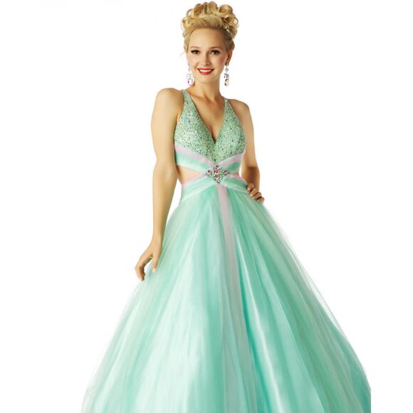 NWT Mac Duggal Cassandra Stone Mint Green Ball Gown Prom Dress 4732H – Size 2 - Picture 1 of 16